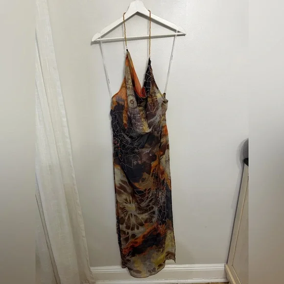 Jaded London Dahlia Cowl Beaded Backless Chiffon Maxi Dress in Lusco - Picture 3 of 8